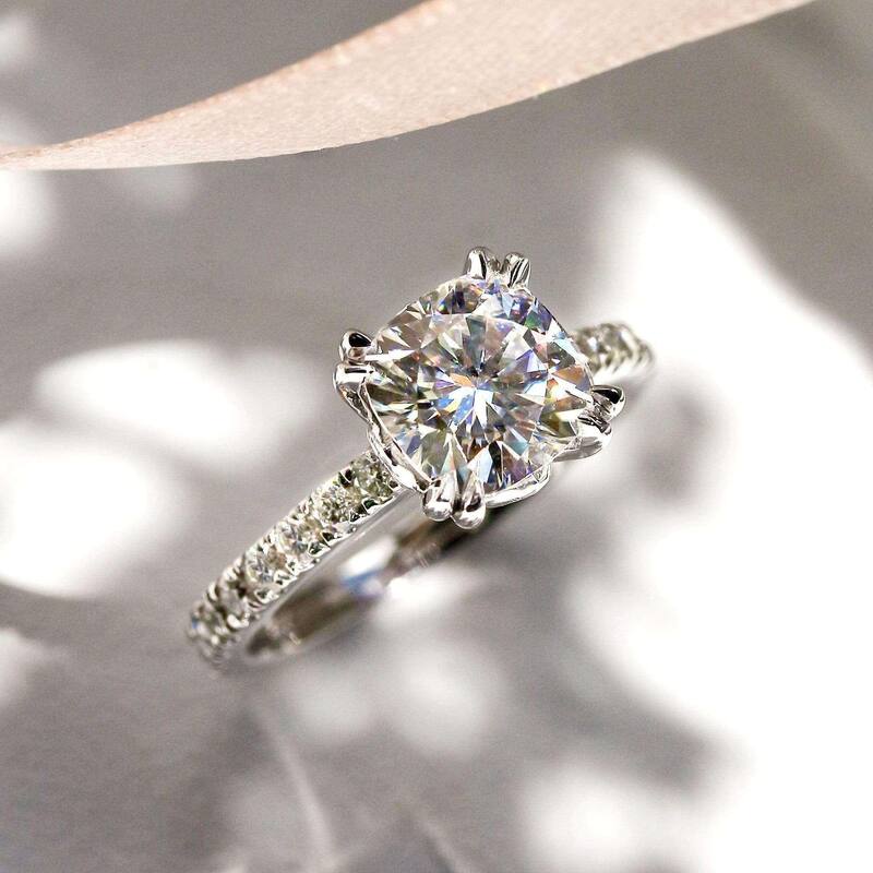 Kobelli 2.45 Carats Moissanite & Natural Diamond 14k Solid Gold Cushion Tulip Prongs Madison Engagement Ring