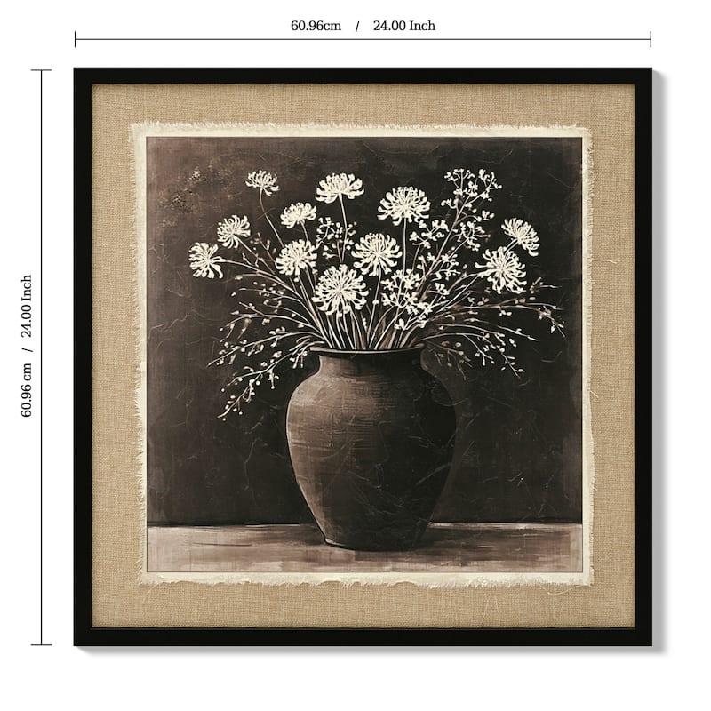 Abstract Flower Bouquet Wall Art, white flower in a rustic clay pot Painting Blossom Picture Prints on Linen for Bedroom
