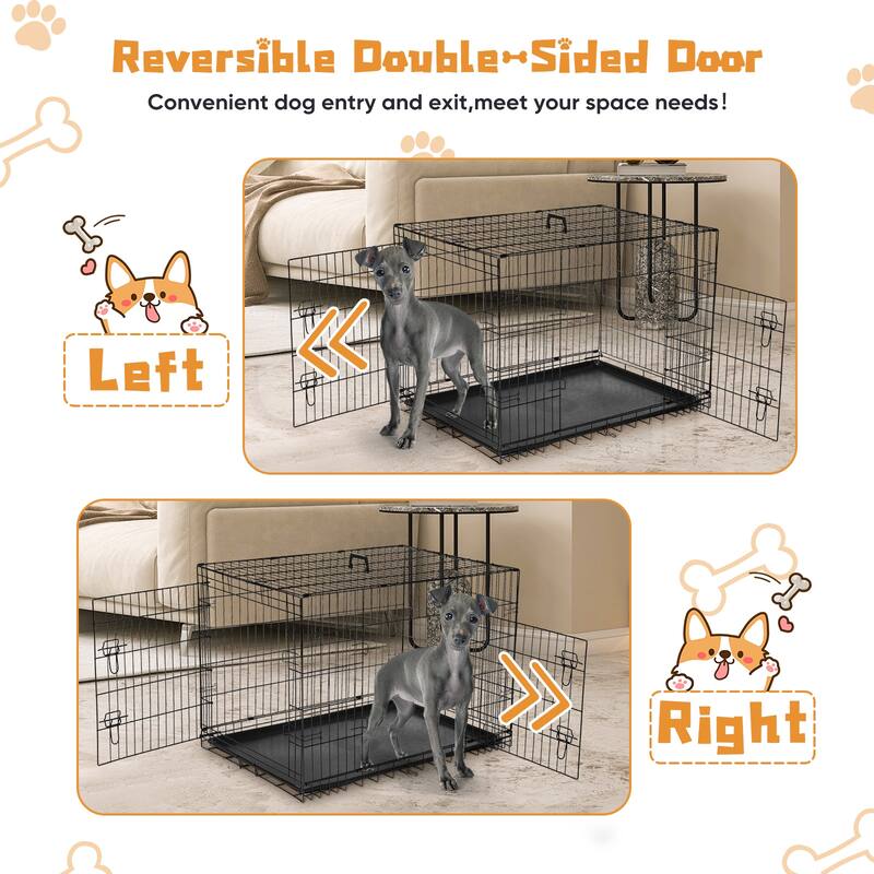 Small Dog Cage with Double Doors, Foldable Metal Pet Crate