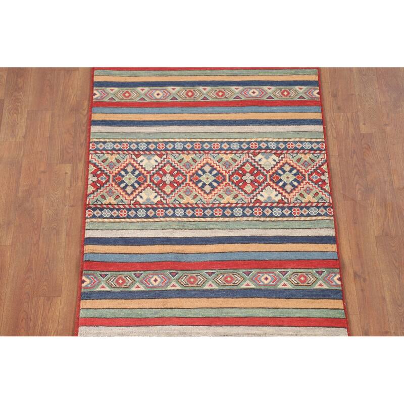 Striped Kazak Runner Rug Handmade Wool Carpet - 2'8" x 9'5"