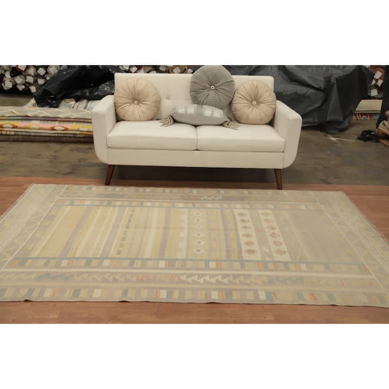 Hand Woven Oriental 100% Wool Carpet Southwestern Tribal Multi-Colored Kilim Area Rug - 8' 2'' X 5' 1''