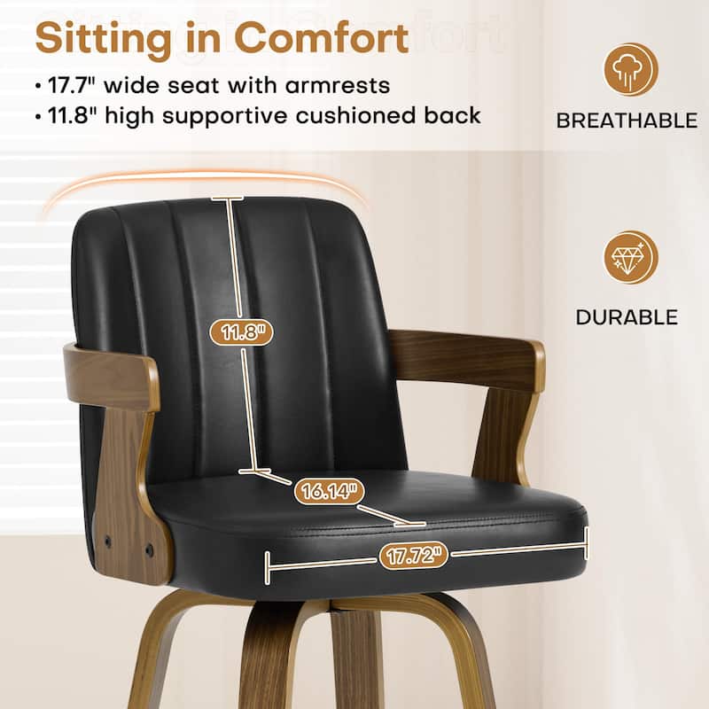 Upholstered Wood Swivel Counter Height Barstool with Arms - 37.8"H x 18.7"W x 19.29"D