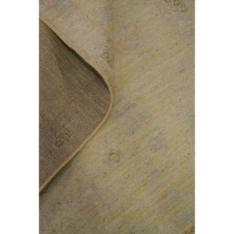 Hand Knotted Oriental 100% Wool Carpet Traditional Geometric Yellow & Gold Ziegler Area Rug - 5' 11'' X 2' 7''