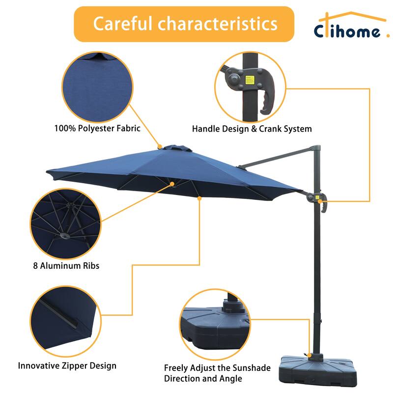 Clihome 11Ft Cantilever Umbrella With Crank And Base