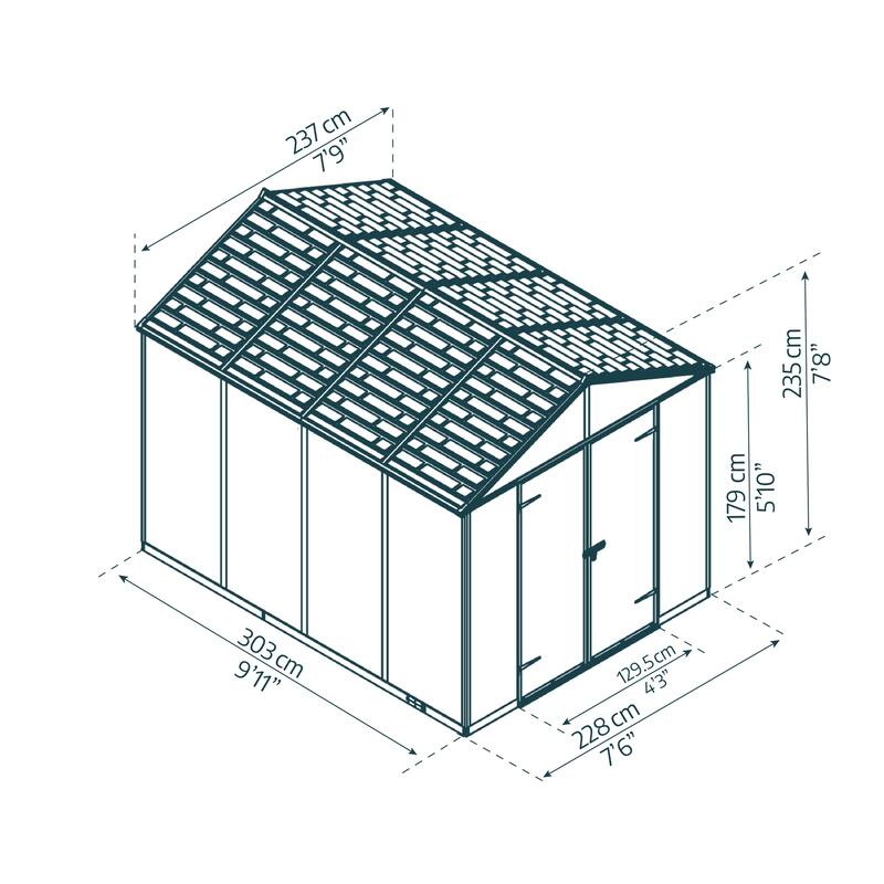 Rubicon 8ft. Dark Grey Polycarbonate Garden Storage Shed