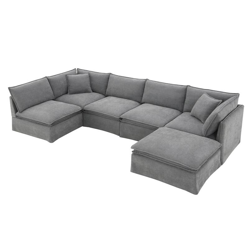 125.5" Chenille Modular Sectional Sofa with Ottoman (6-Seater)