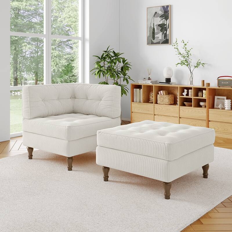 Corduroy L-shape Modular Corner Sectional Sofa with Reversible Storage Ottoman