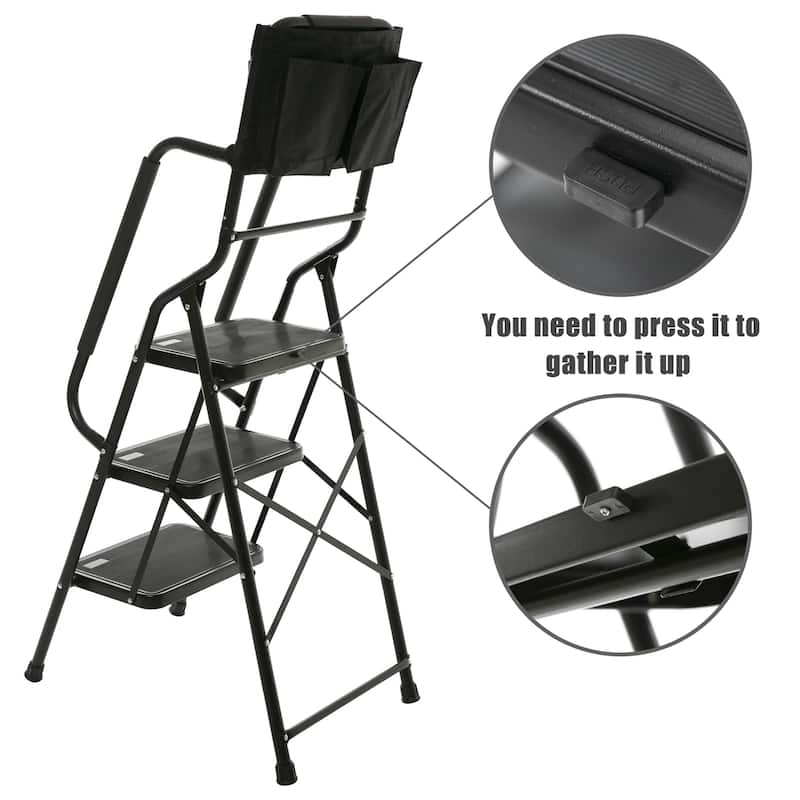 3-Step Folding Ladder with Handrails