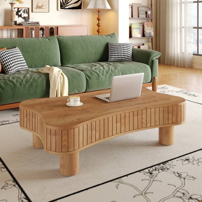 Lift Top Coffee Table with Fluted Panel Hidden Storage, Silent Hydraulic Lift and Curved Safety Corners