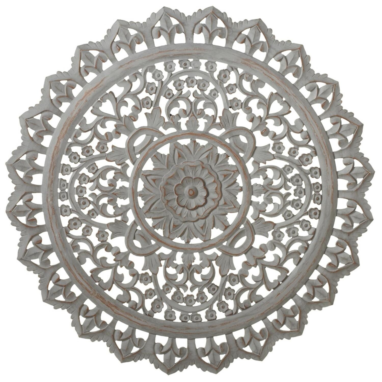 Shop 35 Graywash Round Antiqued Scroll Carved Floral Wall Decor