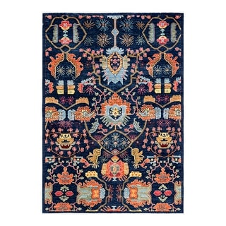 Hand Knotted Traditional Tribal Wool Blue Area Rug - 6' 2" x 8' 8"