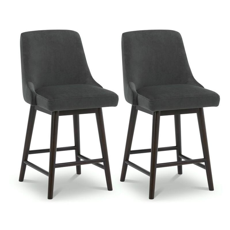 Spruce & Spring Hazel Upholstered Counter Height Swivel Barstool with Back - Set of 2 - Dark Grey-Velvet