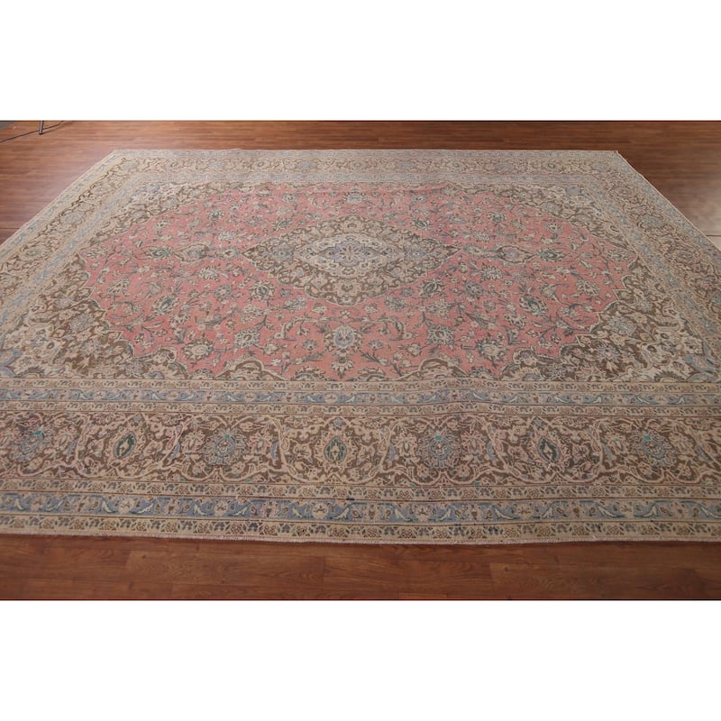 Mashad Persian Vintage Rug Hand-Knotted Oriental Wool Carpet - 9'10"x 12'9"