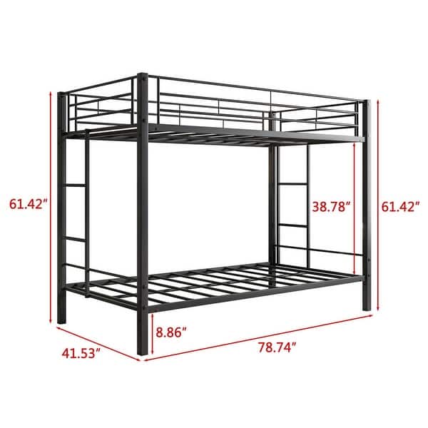 Heavy Duty Twin Bunk Beds with shelf and Slatted Support Bed Bath