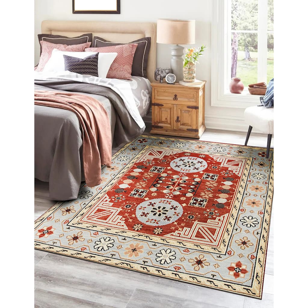 Home Decor EORC Hand-Knotted Wool Khotan Weave Rug Elegant Rust Area Rug for Living Room, Bedroom, Office, & Home Décor
