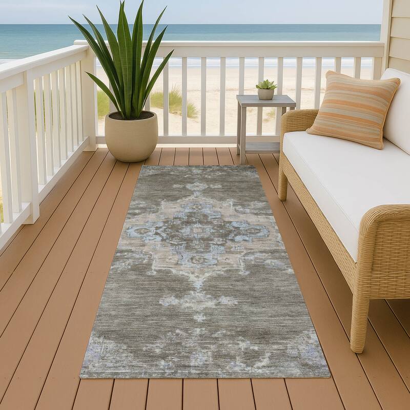 Machine Washable Indoor/ Outdoor Traditional Tabriz Chantille Rug - Brown - 2'3" x 7'6"