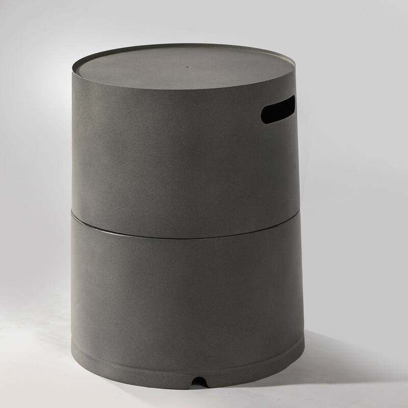 GDFStudio - Rowan Gray Steel Propane Tank Cover with Hide-Away Side Table for Outdoor Spaces