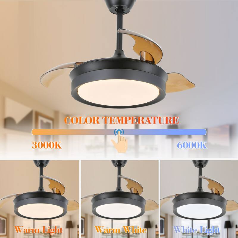 36" Dimmable Retractable Modern Ceiling Fan with Light, 6-Speed Reversible DC Motor Ceiling Fan with Remote - 36