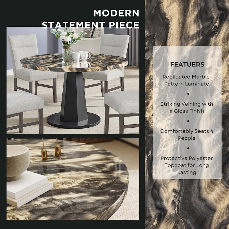 Roundhill Furniture Cavira 5-Piece Modern Dining Set, Round Faux Marble Dining Table with Four Chairs