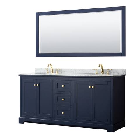 Avery 72-inch Double Vanity, Marble Top, Oval Sinks, 70-inch Mirror