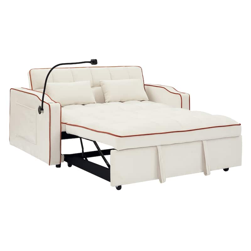 55.5"Solid Wood 2-Seat Sofa with USB Charging Ports and Phone Stand,Includes 2 Soft Pillows