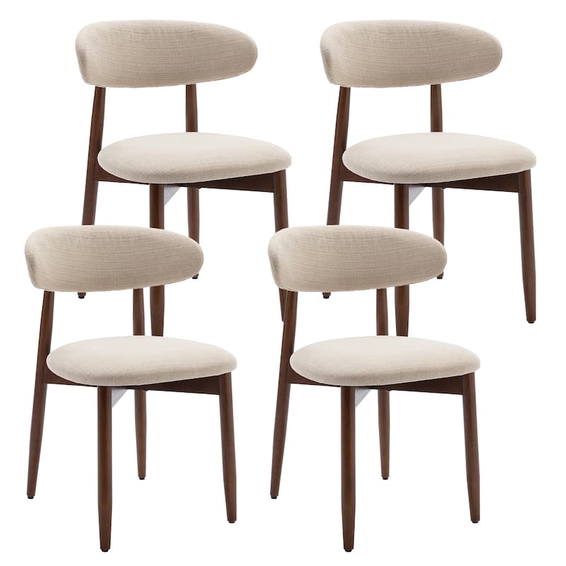Modern Farmhouse Wooden Dining Chairs (Set of 2/4/6) – Upholstered Fabric Side Chairs with Floor Protectors - Beige - Set of 4