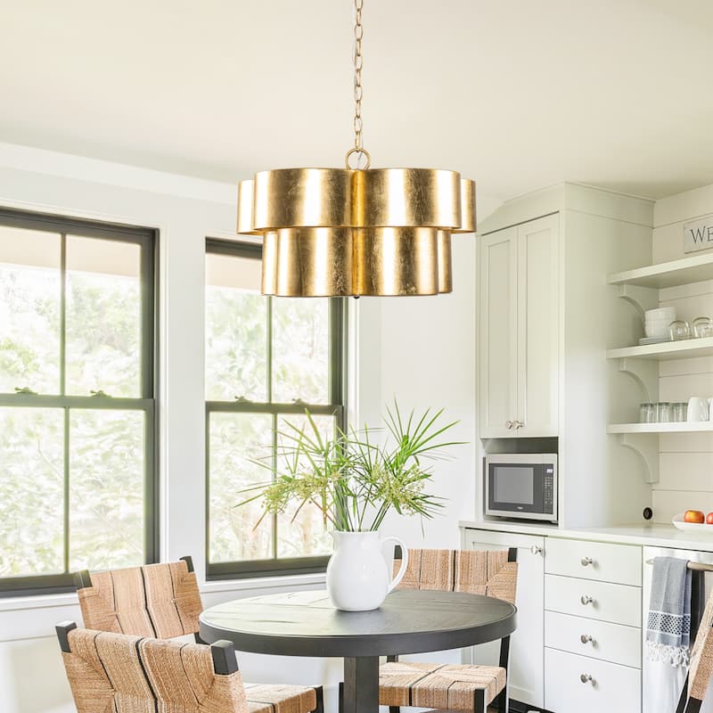19.7" Modern Gold Metal Diammable 5-Light Drum Chandelier Ceiling Light