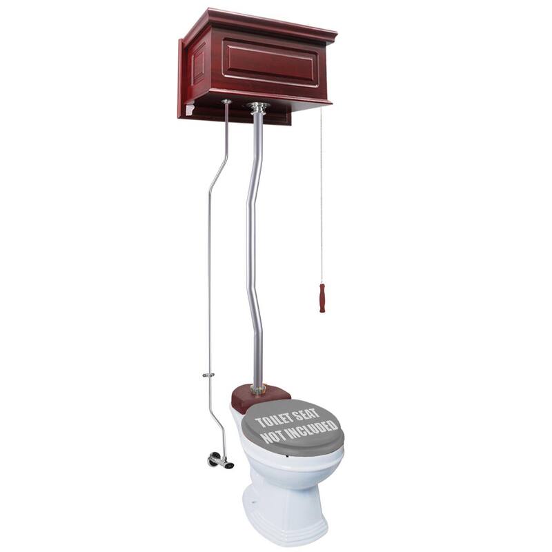 Cherry Wooden High Tank Toilet Raised Tank, Satin Plated Z Pipe and Round White Bowl