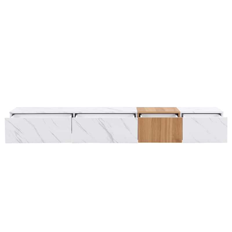 Modular TV Stand for TVs up to 88'' with Faux Marble, 4 Storage Drawers, Modern Media Console for Living Room