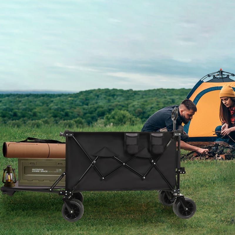 Foldable Wagon With Extended Tailgate, Extra Long Extender Wagon Cart,Beach Wagon Cart Heavy Duty