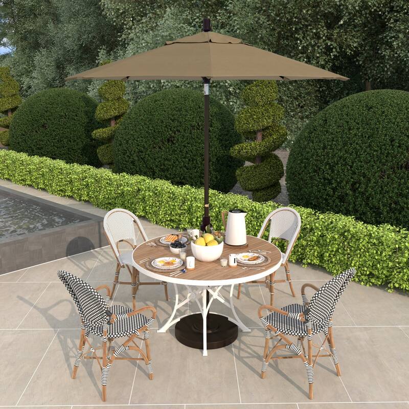 California Umbrella 7.5' Sun Master Patio Umbrella Bronze Aluminum Pole Fiberglass Ribs Crank Lift Tilting Olefin Royal Blue - Champagne
