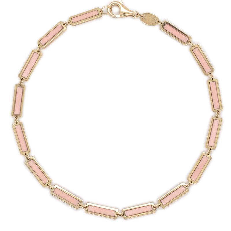 Joelle Collection Gemstone Inlay Stackable Bracelet 14K Gold - Amethyst, Turquoise, Malachite, Lapis - Pink - Agate