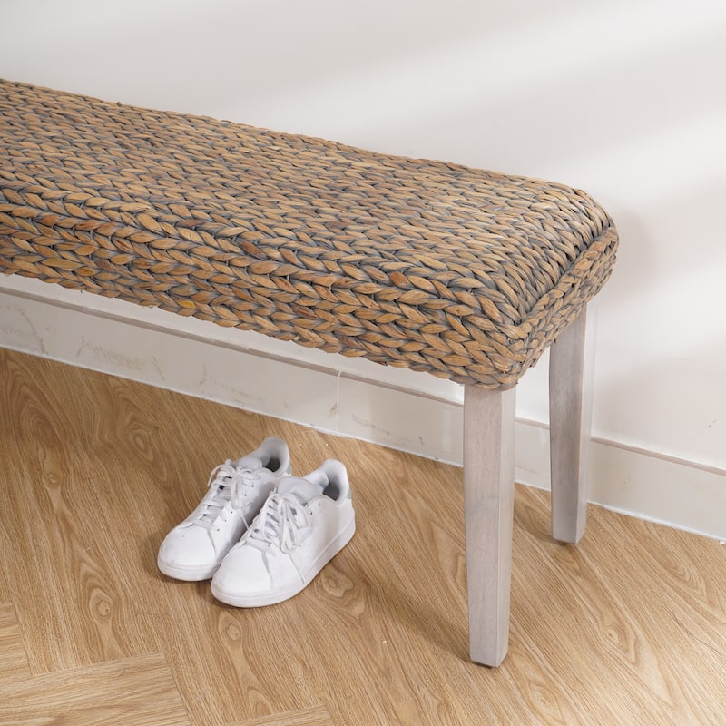 M4H Sultan Solid Entryway Bench Water Hyacinth & Acacia Solid Wood