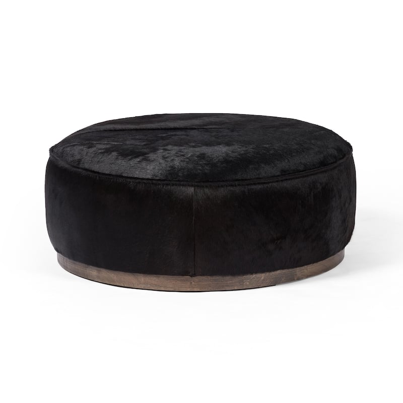 Ralphy Large Round Ottoman-Dark Hair on Hide