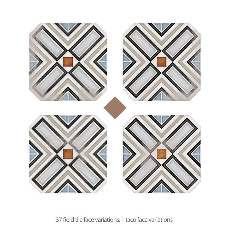 Merola Tile Vaudeville Octagon Deco Ritter with Taco Marron 7-7/8" x 7-7/8" Porcelain Floor and Wall Tile