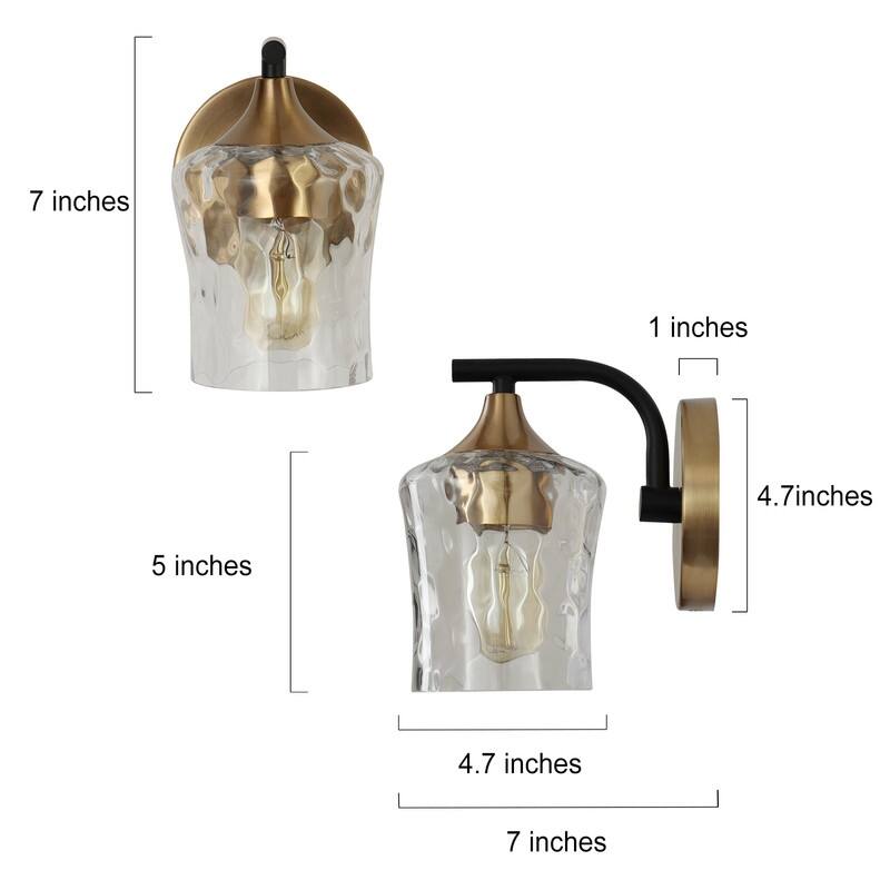 Modern Black Gold Bathroom Vanity Light Hammered Glass Wall Sconces