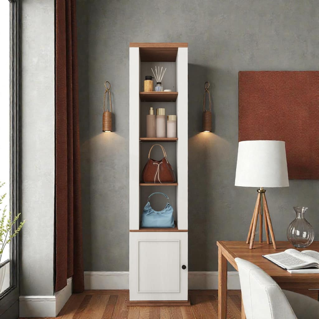 360掳 Rotating Storage Cabinet with Full-Length Mirror, Hooks & Shelves, Swivel Organizer for Entryway, Living Room