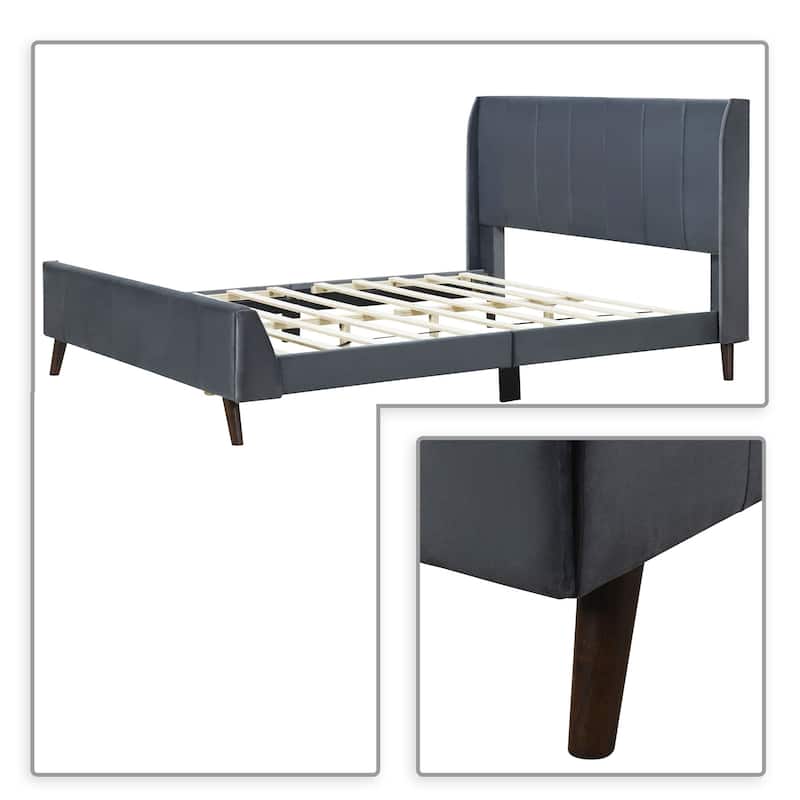 Classic Velvet Upholstered Platform Bed with Centre Support Legs