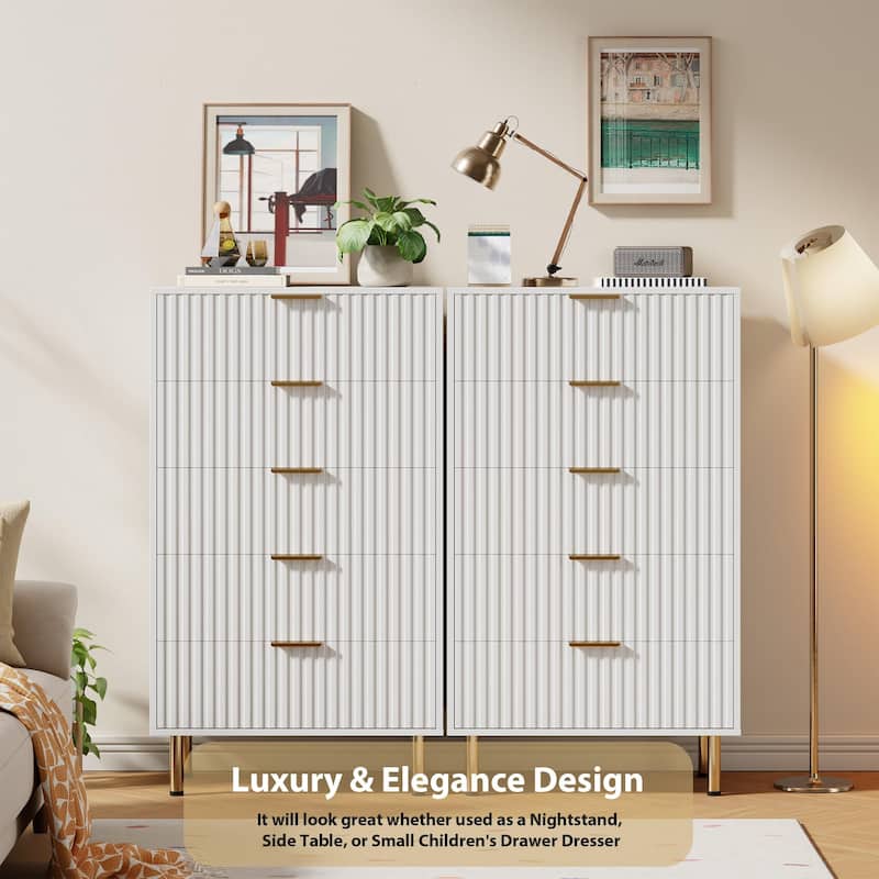 5 Drawer Fluted Dresser for Bedroom, Tall Modern Chest of Drawers with Deep Storage and Wide Top