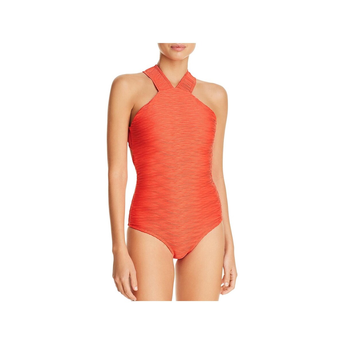 Shop Shoshanna Womens Textured High Neck One Piece Swimsuit