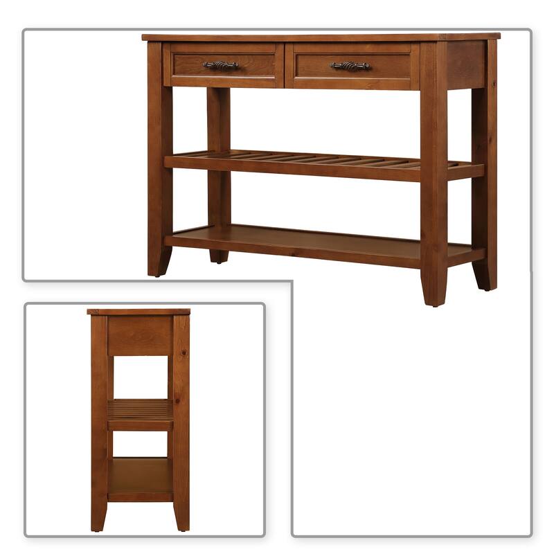 Vintage French Style Console Table with 2 Drawers and 2 Bottom Shelves