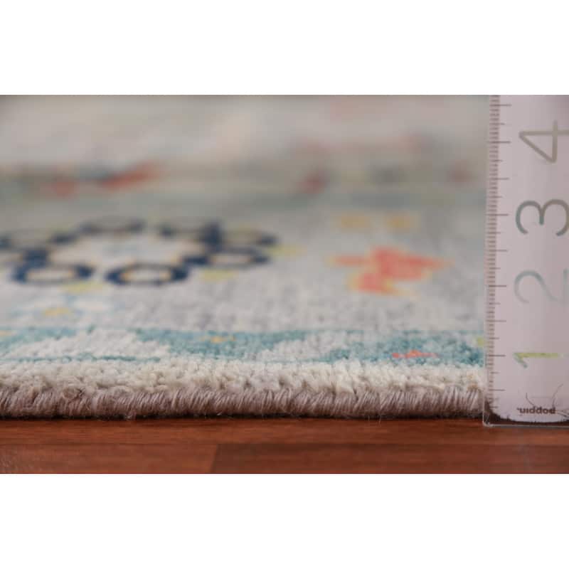 All-Over Geometric Oushak Indian Area Rug Hand-Knotted Wool Carpet - 9'0" x 11'11"