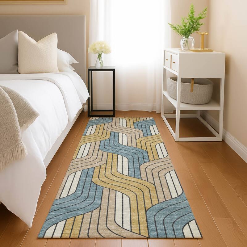 Machine Washable Indoor/ Outdoor Modern Pathway Chantille Rug
