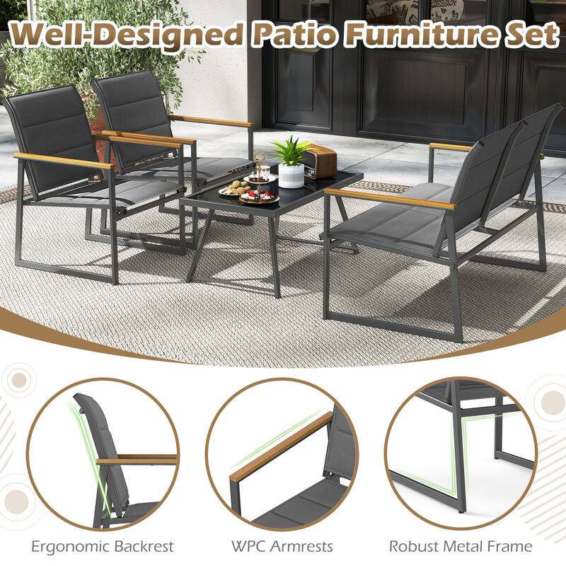 Gymax 4 Piece Patio Furniture Set Outdoor Metal Conversation Set w/