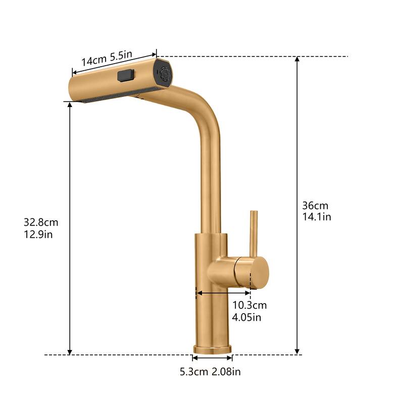 Brushed Gold Stainless Steel Pull-out Single Handle Wide Spray Kitchen Faucet - Brushed Gold