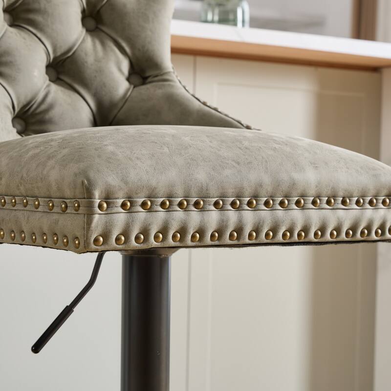 Swivel Barstools Set of 2 Adjusatble Bar Stools w/ Tufted and Footrest