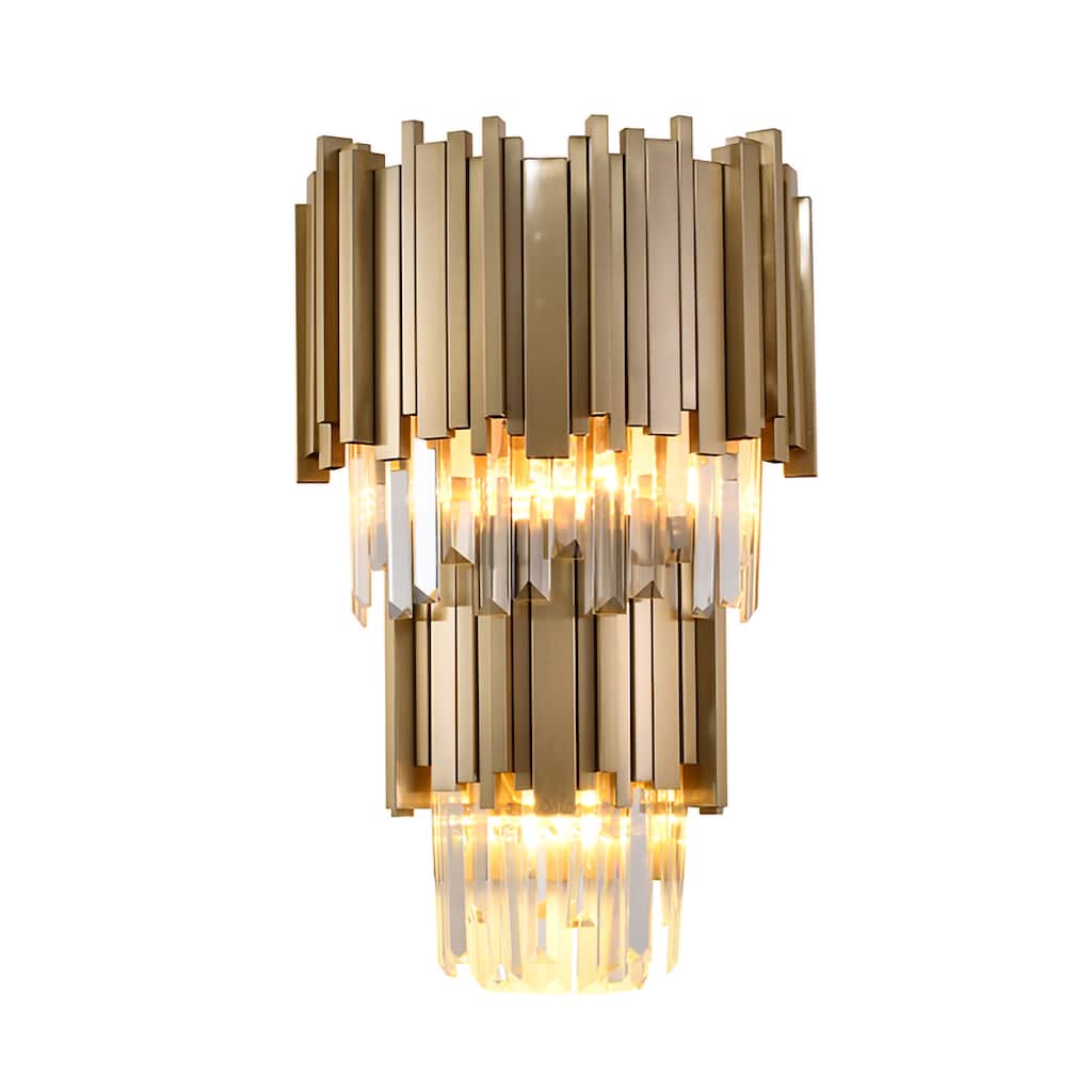 3-Light Brushed Gold Wall Sconce With Clear Crystals