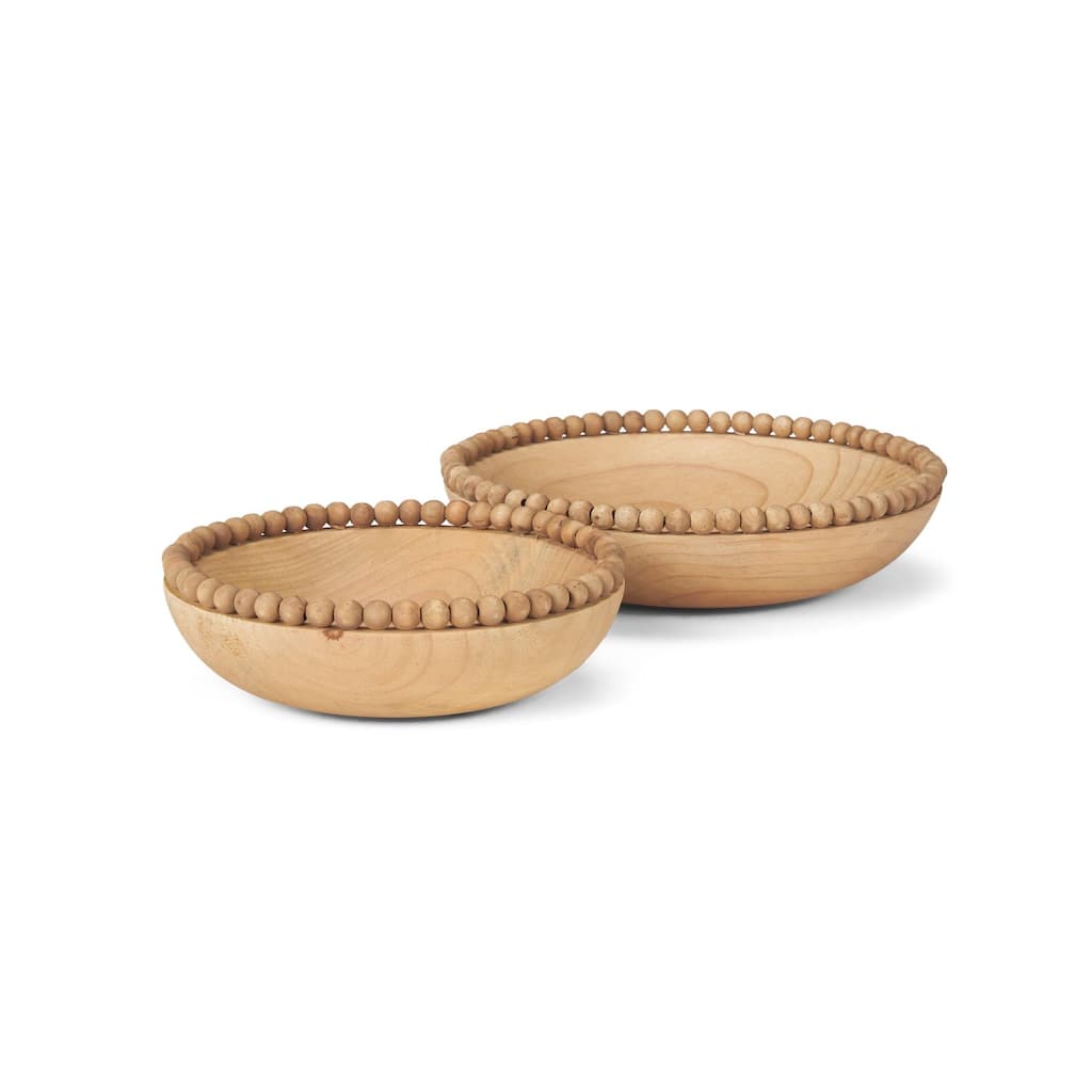 Wendell Light Brown Wood w/ Wood Bead Round Bowls - 12.0L x 3.3W x 12.0H
