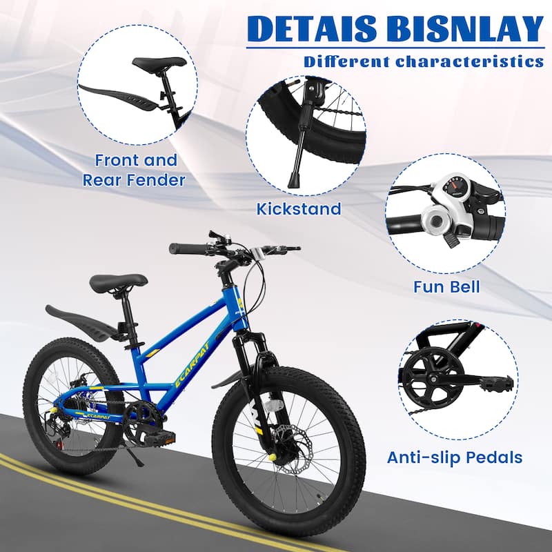 20 Inch Kids Mountain Bike with Front Suspension, 7-Speed, Steel Frame, Boys & Girls Ages 6-12