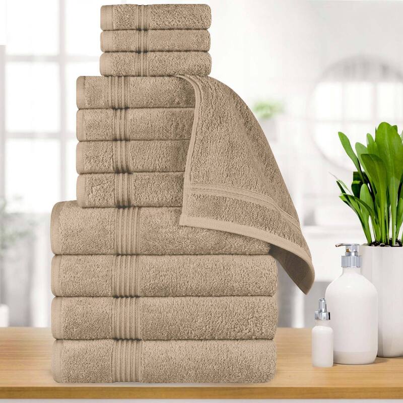 Superior Heritage Egyptian Cotton Absorbent 12-Piece Towel Set - Taupe